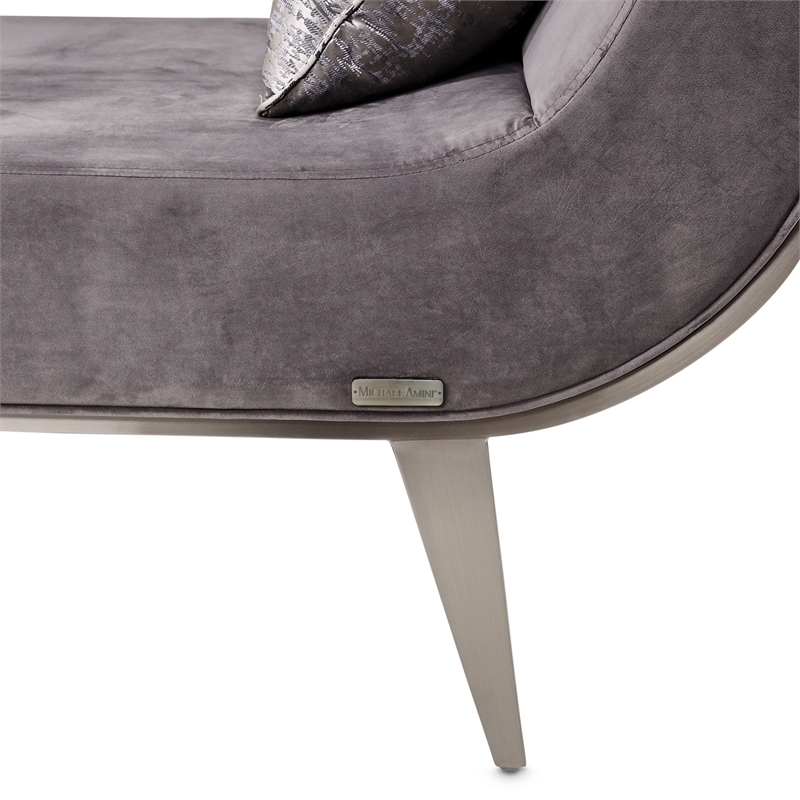 Michael Amini Roxbury Park Velvet & Stainless Steel Chaise in Gray Pearl
