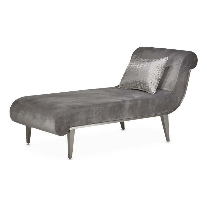Michael Amini Roxbury Park Velvet & Stainless Steel Chaise in Gray Pearl
