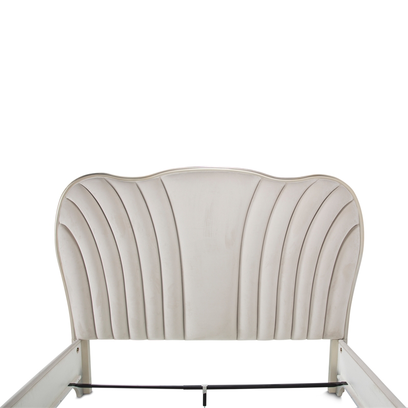 Michael Amini London Place Queen Velvet Panel Bed - Creamy Pearl
