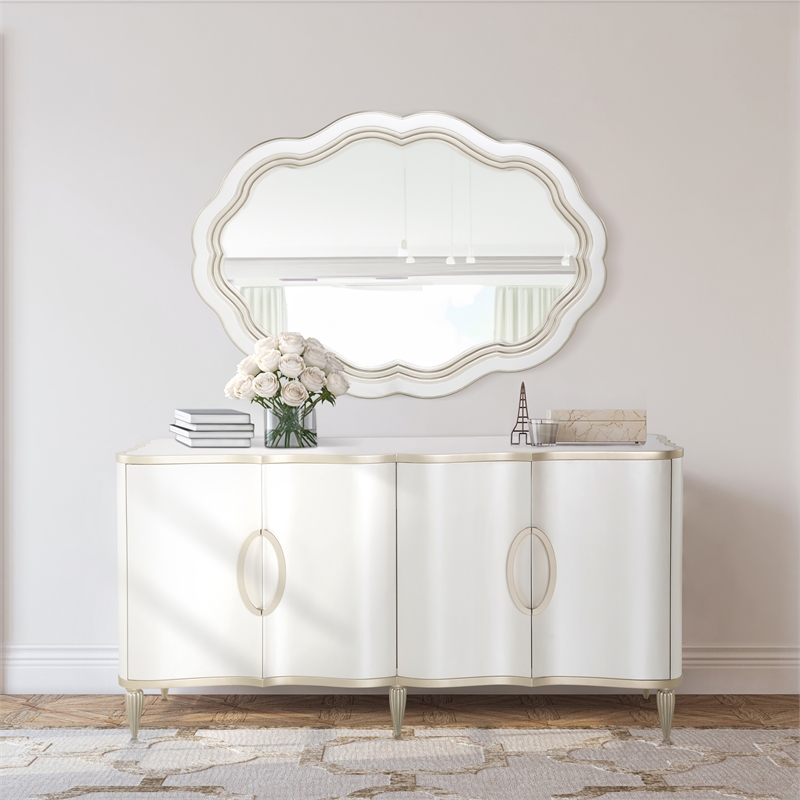 Michael Amini London Place Sideboard with Mirror - Creamy Pearl