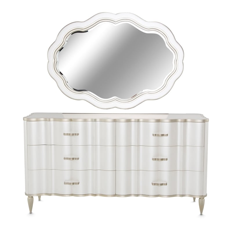 Michael Amini London Place Dresser with Mirror - Creamy Pearl