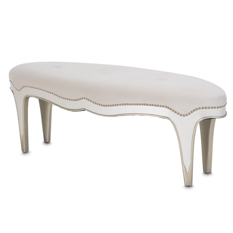 Michael Amini London Place Velvet Bed Bench - Creamy  Pearl