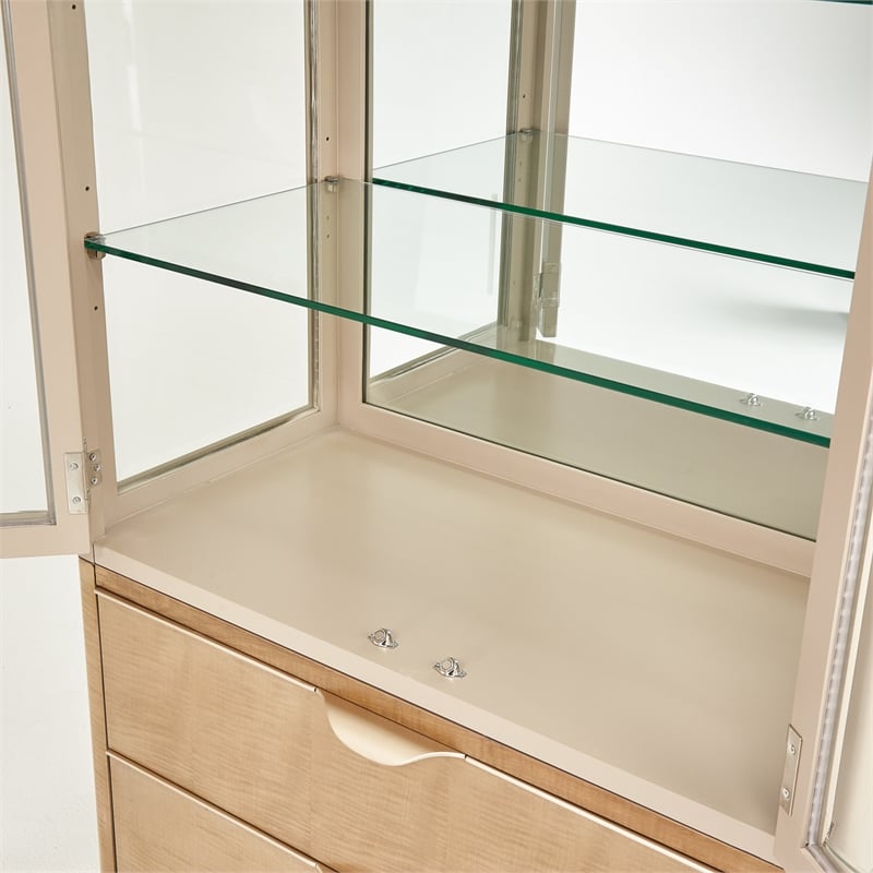 Michael Amini Malibu Crest Wood & Glass Display Cabinet - Chardonnay
