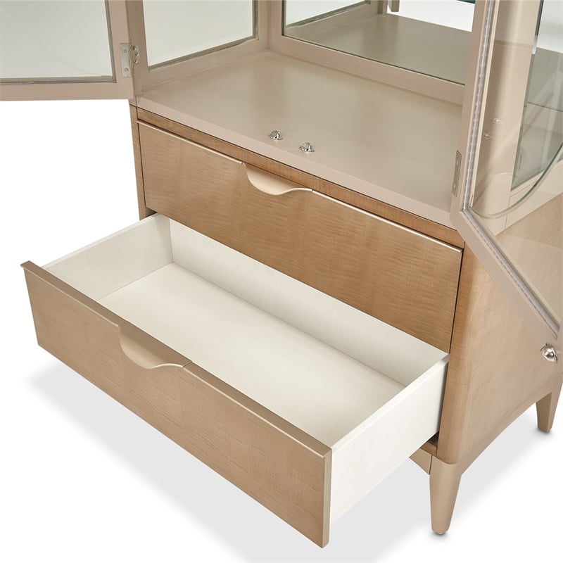 Michael Amini Malibu Crest Wood & Glass Display Cabinet - Chardonnay
