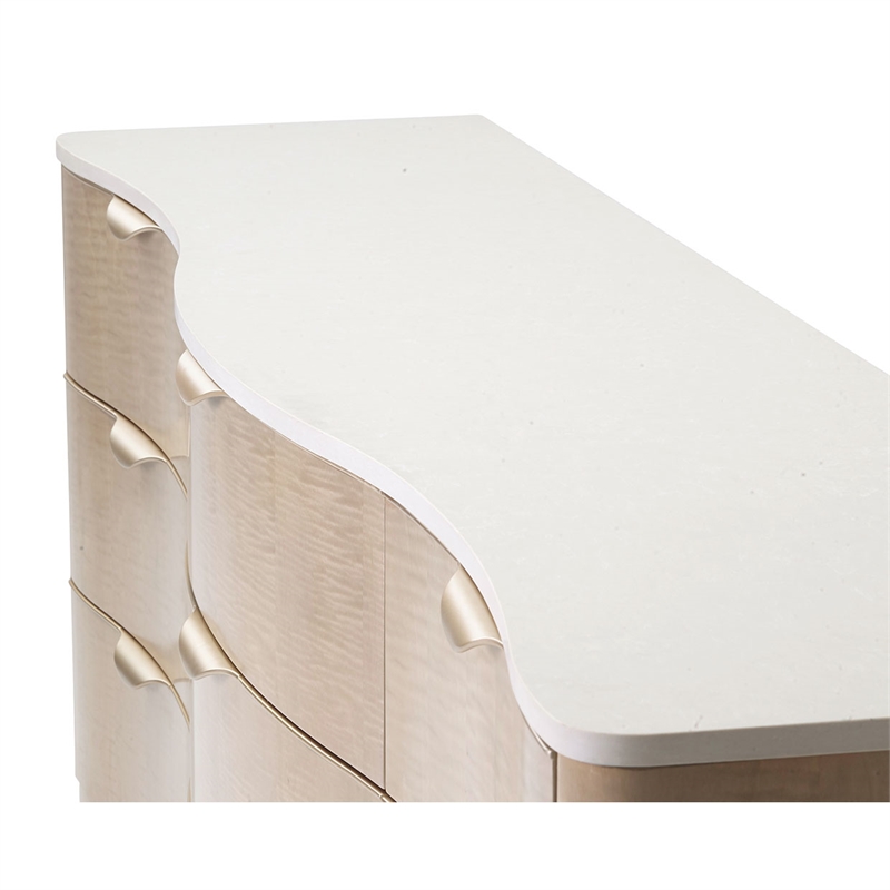 Michael Amini Malibu Crest Wood & Marble Dresser with Mirror - Blush