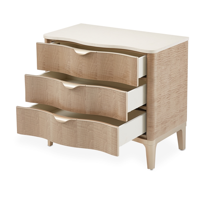 Michael Amini Malibu Crest Wood & Marble 3-Drawer Nightstand - Blush