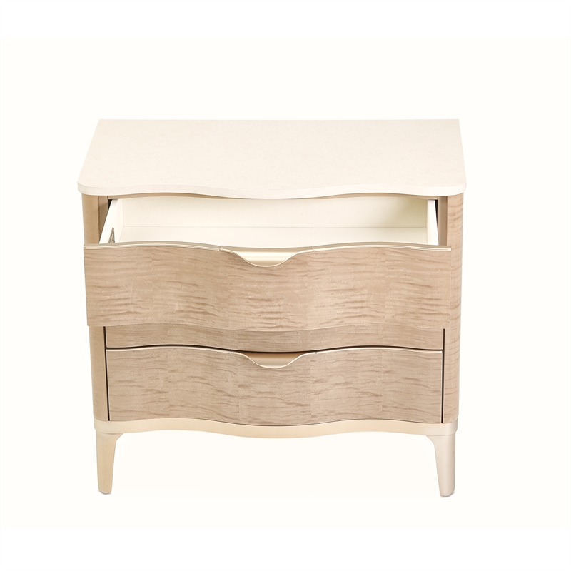 Michael Amini Malibu Crest Wood & Marble 3-Drawer Nightstand - Blush