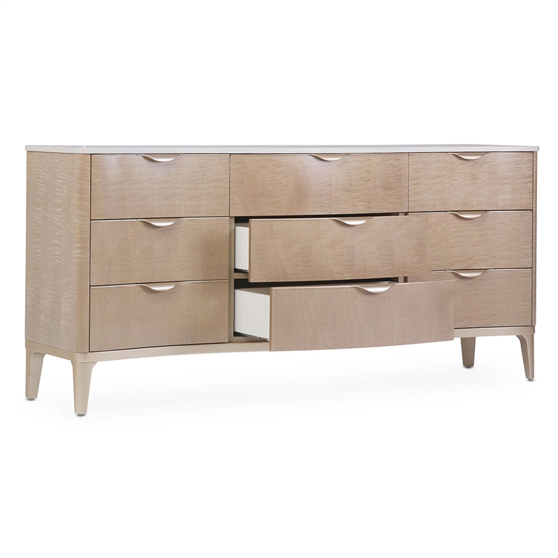 Michael Amini Malibu Crest Wood & Marble Dresser - Blush/Chardonnay