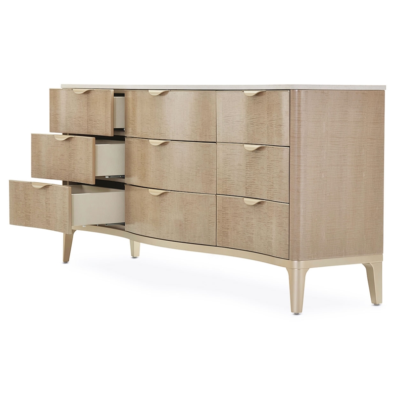 Michael Amini Malibu Crest Wood & Marble Dresser - Blush/Chardonnay