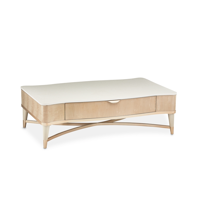 Michael Amini Malibu Crest Rectangular Wood & Marble Cocktail Table - Blush