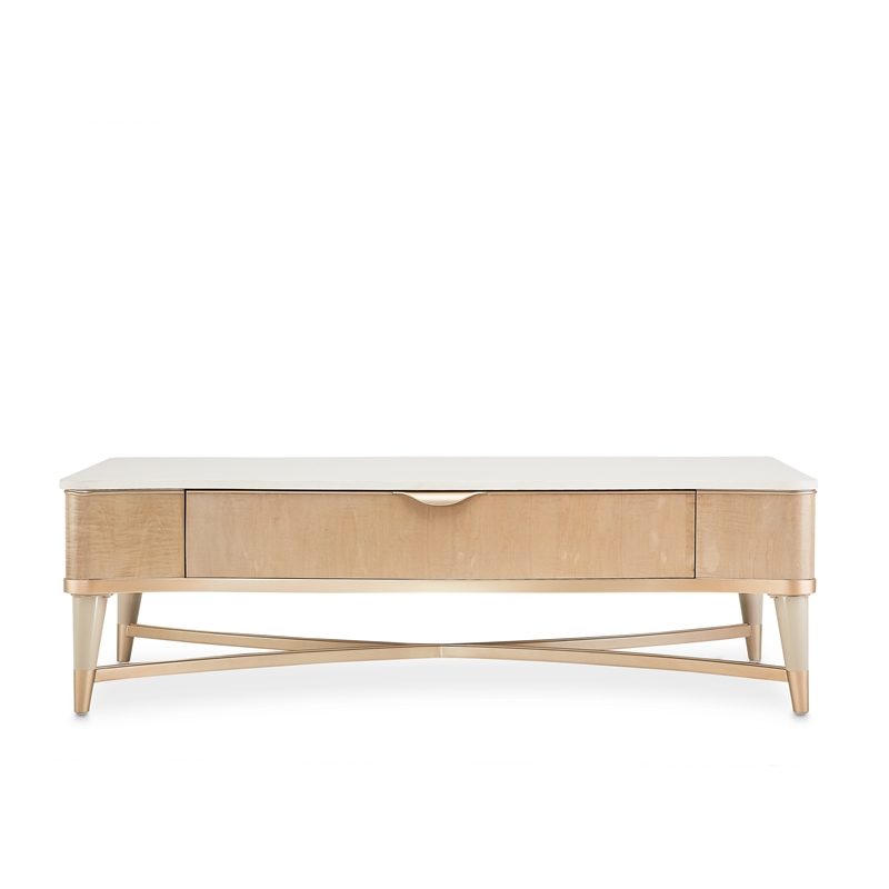 Michael Amini Malibu Crest Rectangular Wood & Marble Cocktail Table - Blush