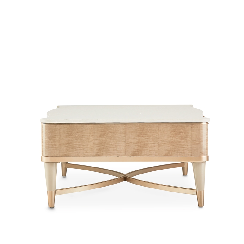 Michael Amini Malibu Crest Rectangular Wood & Marble Cocktail Table - Blush