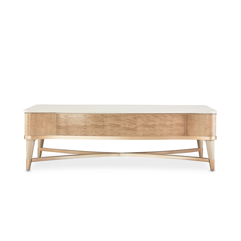 Michael Amini Malibu Crest Rectangular Wood & Marble Cocktail Table - Blush
