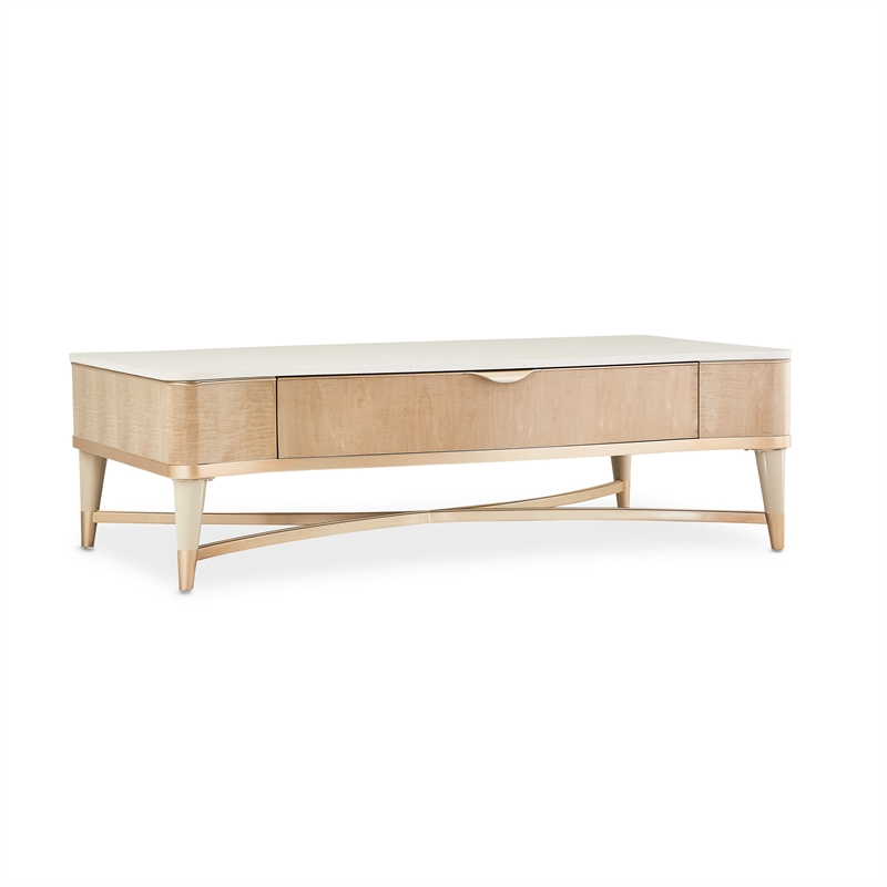 Michael Amini Malibu Crest Rectangular Wood & Marble Cocktail Table - Blush
