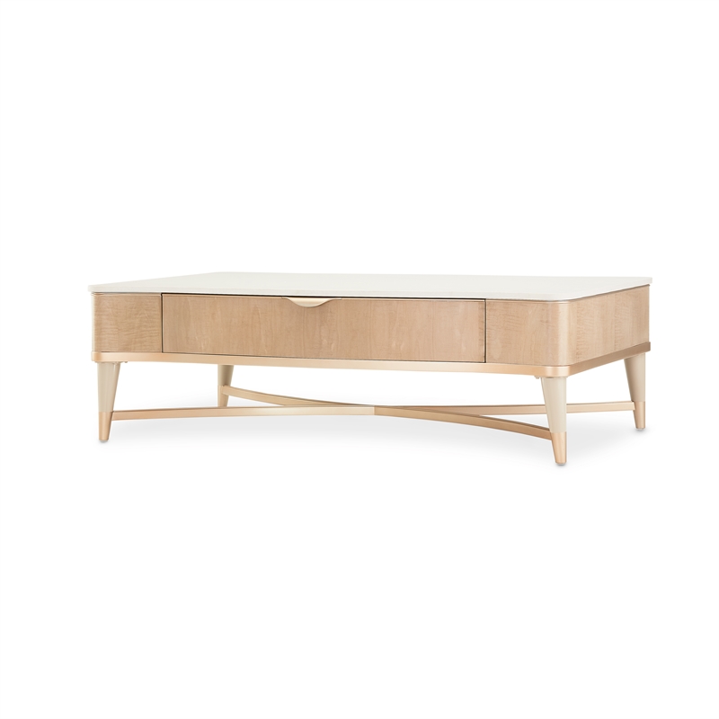 Michael Amini Malibu Crest Rectangular Wood & Marble Cocktail Table - Blush