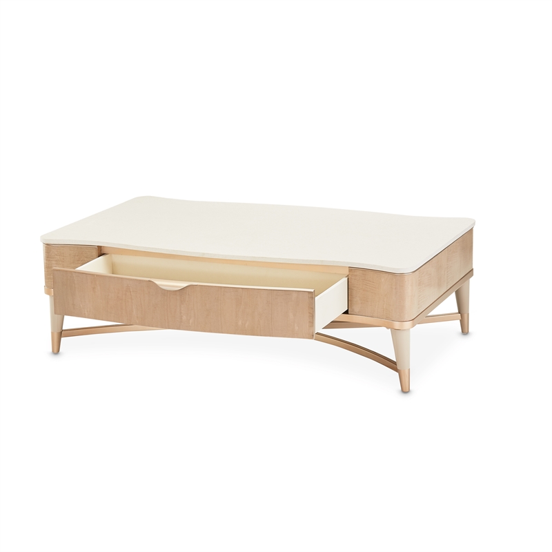 Michael Amini Malibu Crest Rectangular Wood & Marble Cocktail Table - Blush