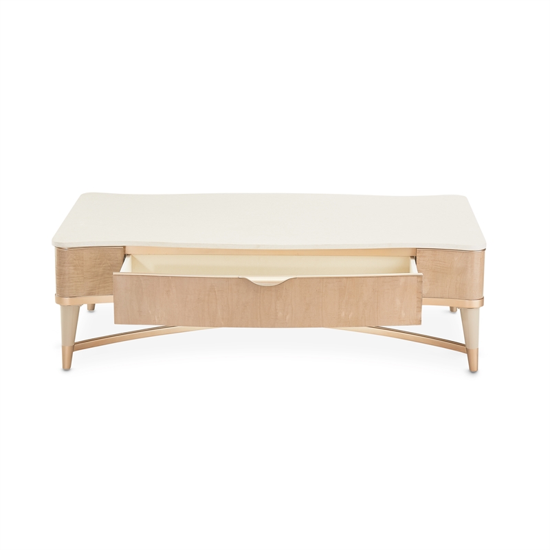 Michael Amini Malibu Crest Rectangular Wood & Marble Cocktail Table - Blush