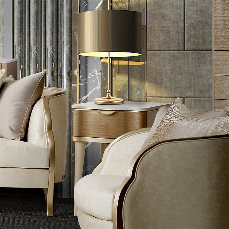 Michael Amini Malibu Crest Wood & Marble End Table - Blush/Chardonnay