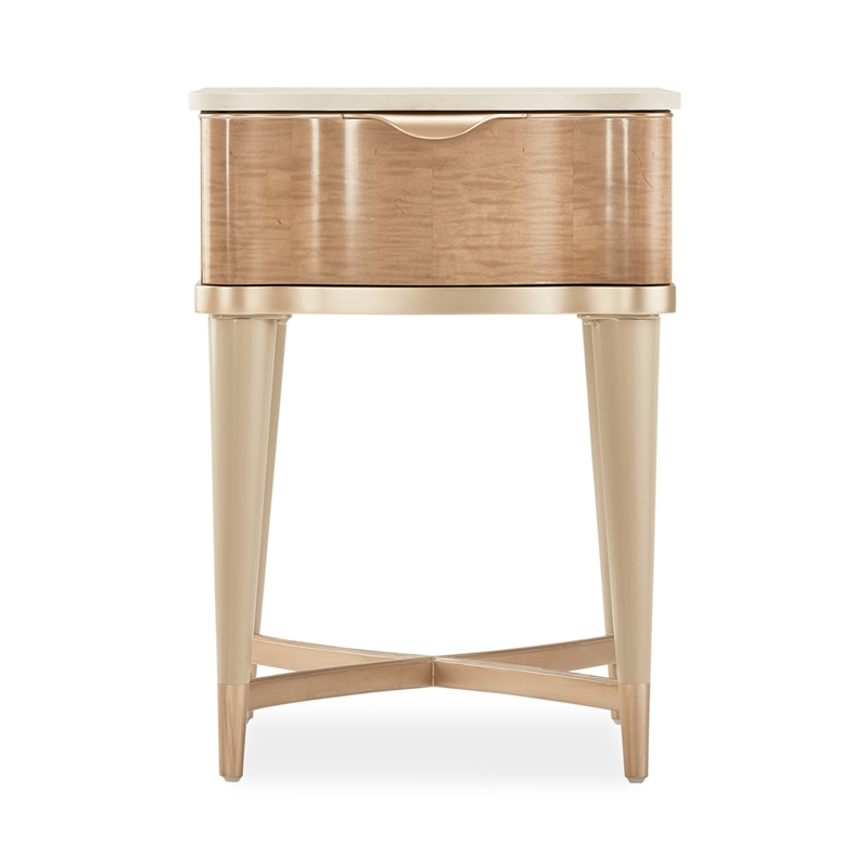 Michael Amini Malibu Crest Wood & Marble End Table - Blush/Chardonnay