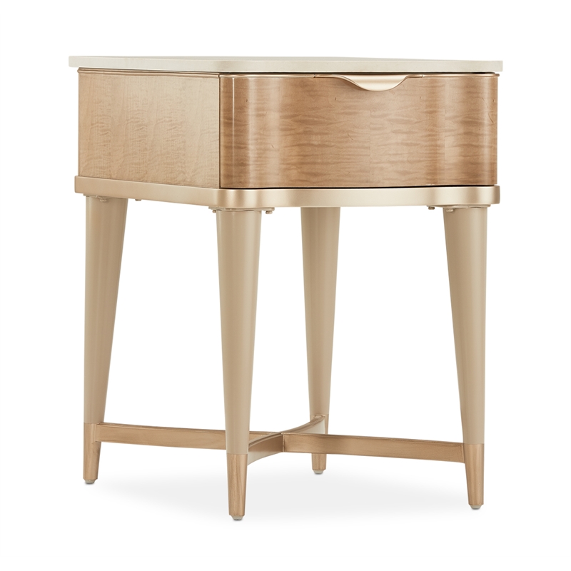 Michael Amini Malibu Crest Wood & Marble End Table - Blush/Chardonnay