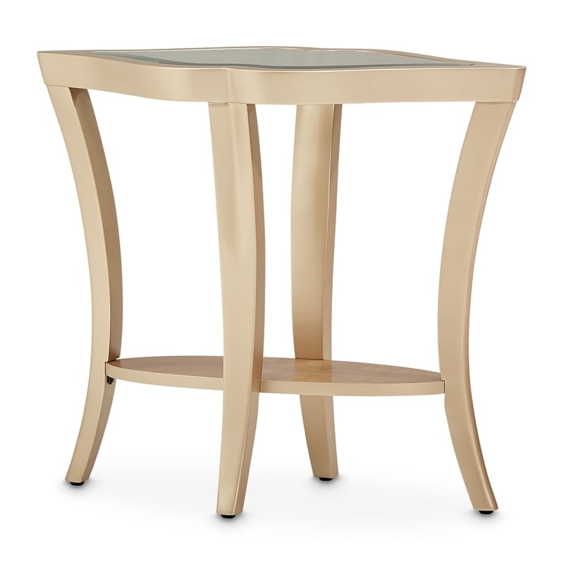 Michael Amini Malibu Crest Wood End Table with Glass Top - Chardonnay