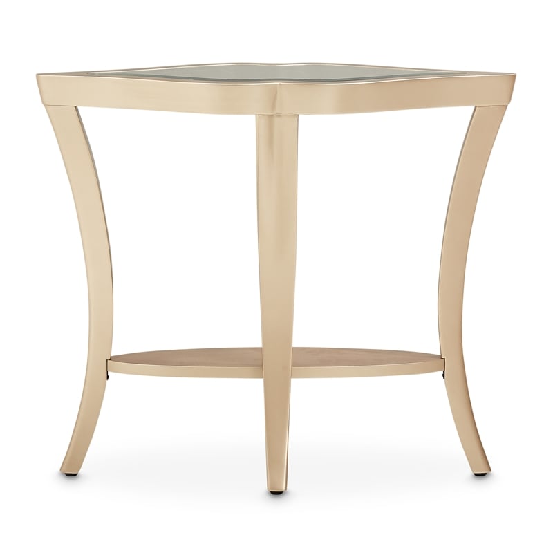 Michael Amini Malibu Crest Wood End Table with Glass Top - Chardonnay