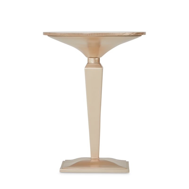 Michael Amini Malibu Crest Round Wood Pedestal Tea Table - Chardonnay