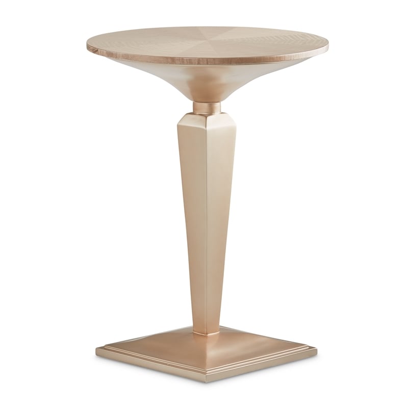 Michael Amini Malibu Crest Round Wood Pedestal Tea Table - Chardonnay