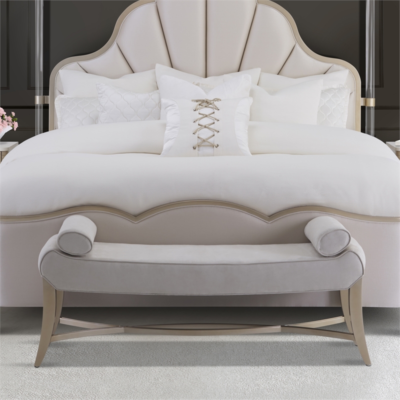 Michael Amini Malibu Crest Faux-Suede Bed Bench - Doeskin/Chardonnay
