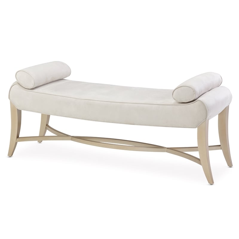 Michael Amini Malibu Crest Faux-Suede Bed Bench - Doeskin/Chardonnay