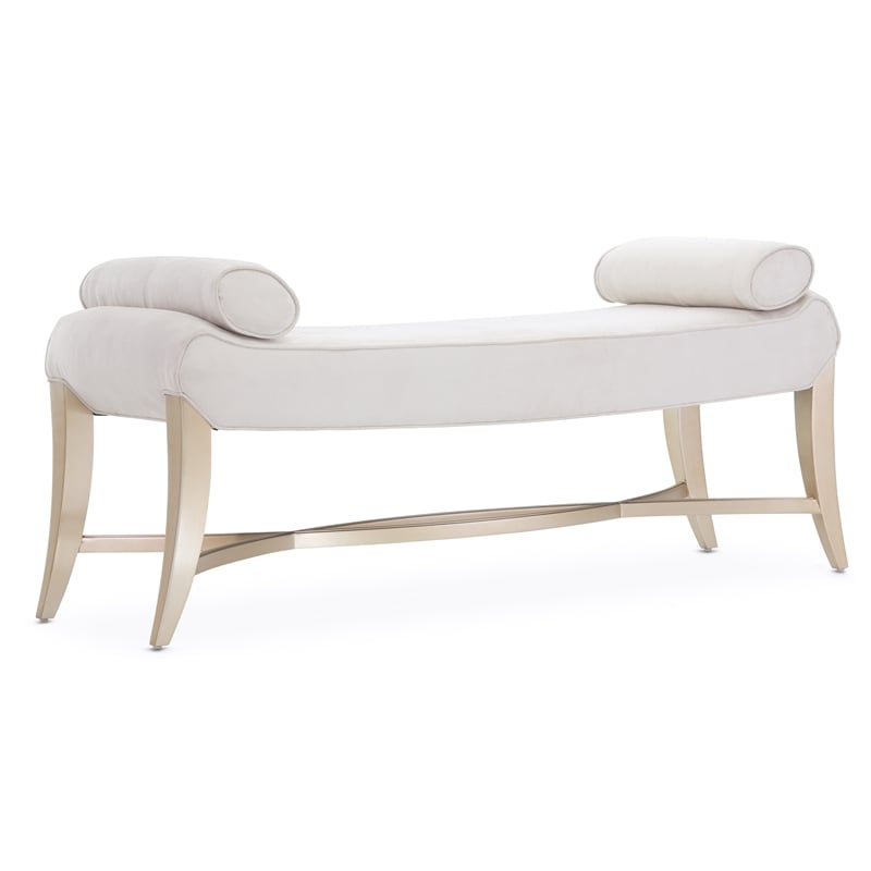 Michael Amini Malibu Crest Faux-Suede Bed Bench - Doeskin/Chardonnay