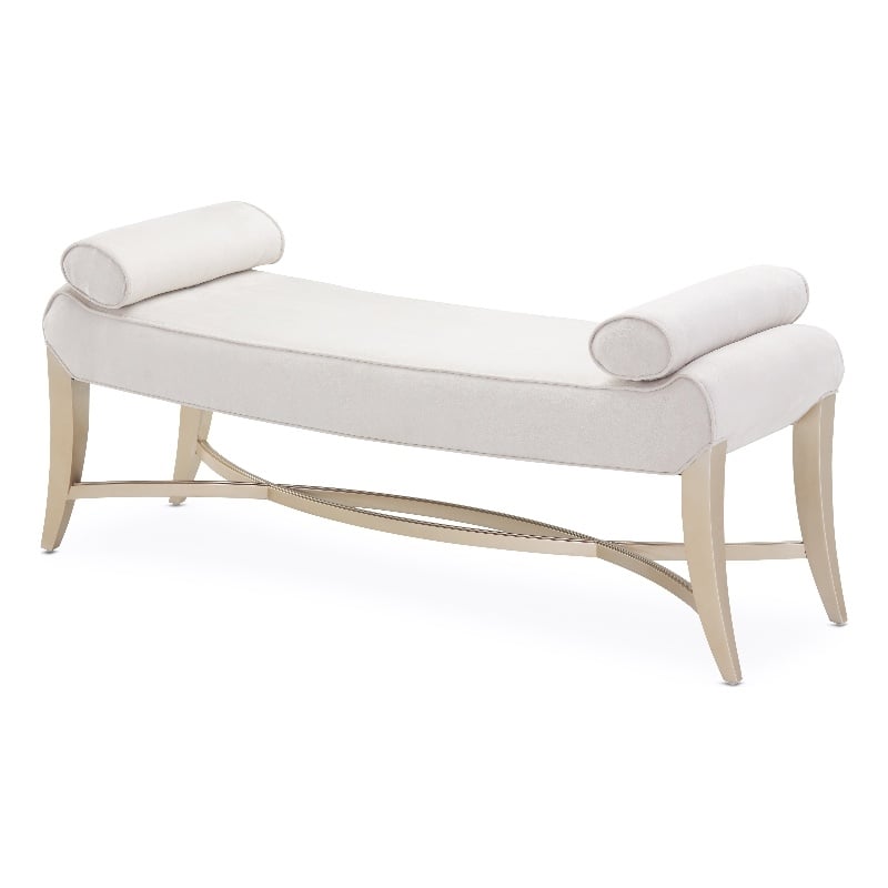 Michael Amini Malibu Crest Faux-Suede Bed Bench - Doeskin/Chardonnay