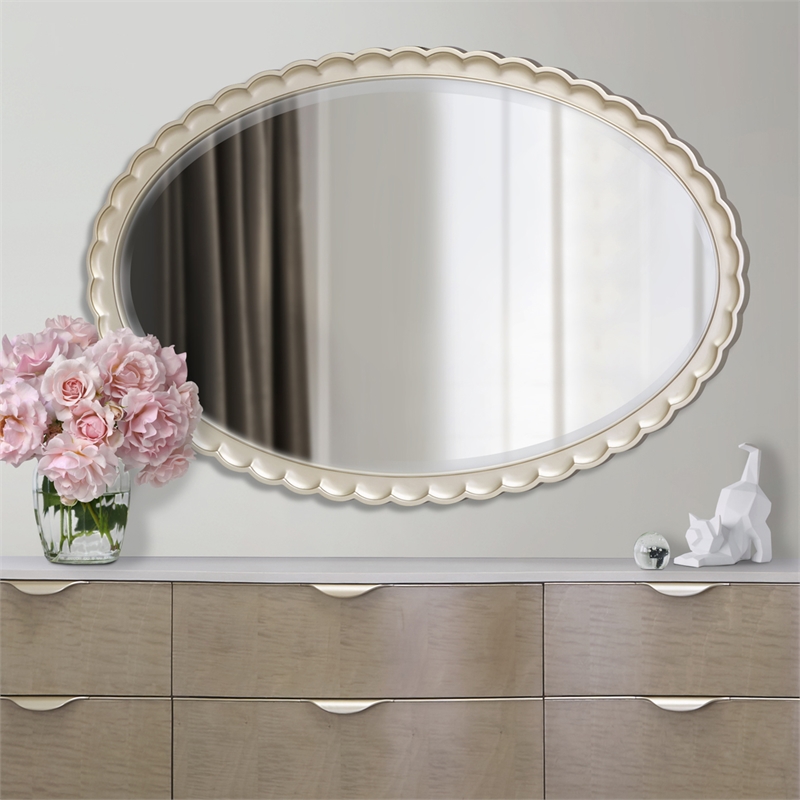 Michael Amini Malibu Crest Oval Wood Wall Mirror - Chardonnay