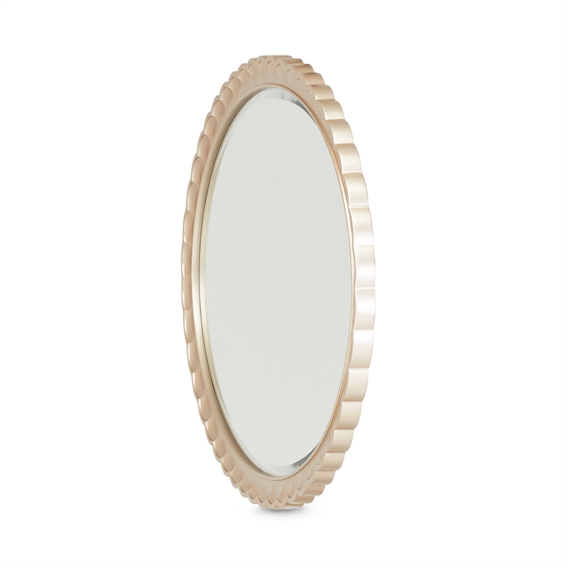 Michael Amini Malibu Crest Oval Wood Wall Mirror - Chardonnay