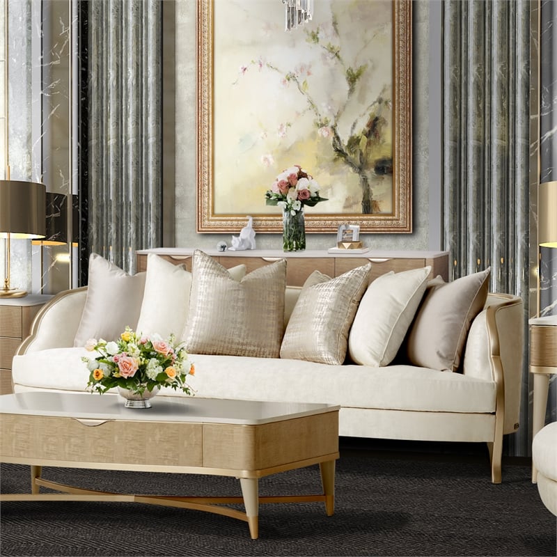Michael Amini Malibu Crest Sofa - Cloud White/Chardonnay