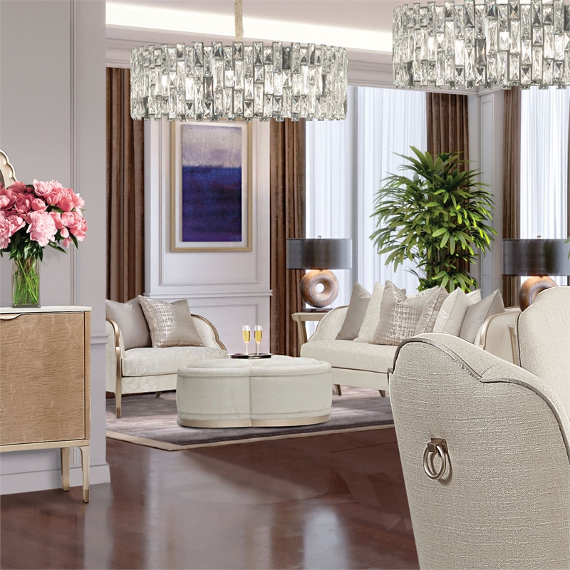 Michael Amini Malibu Crest Faux-Suede  Cocktail Ottoman - Doeskin/Chardonnay