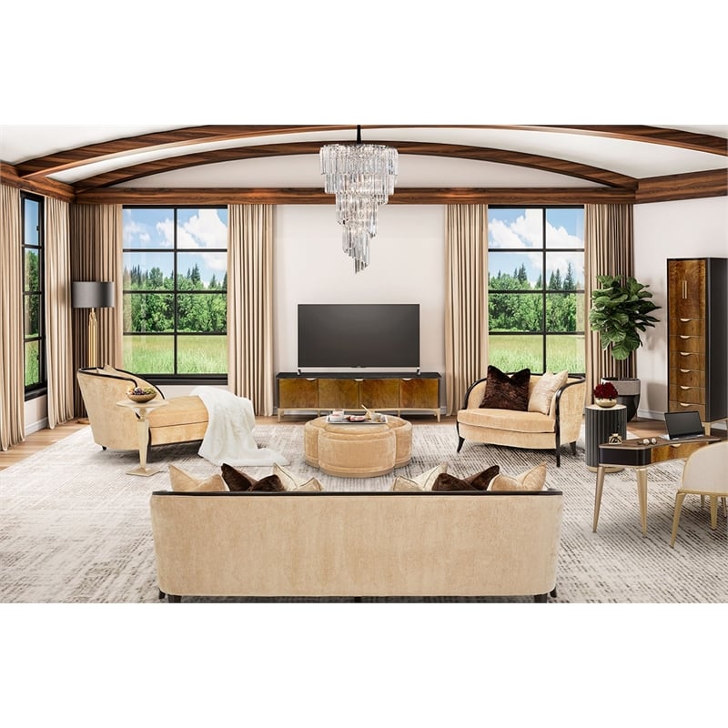 Michael Amini Malibu Crest TV Console - Crotch Mahogany