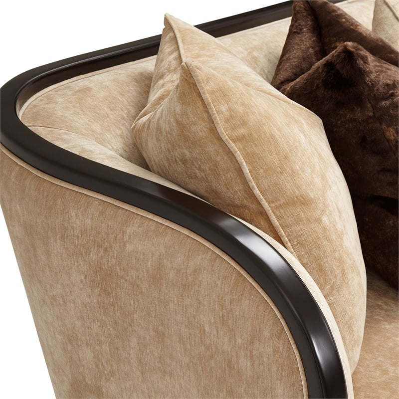 Michael Amini Malibu Crest Chenille Sofa - Honey/Dark Espresso