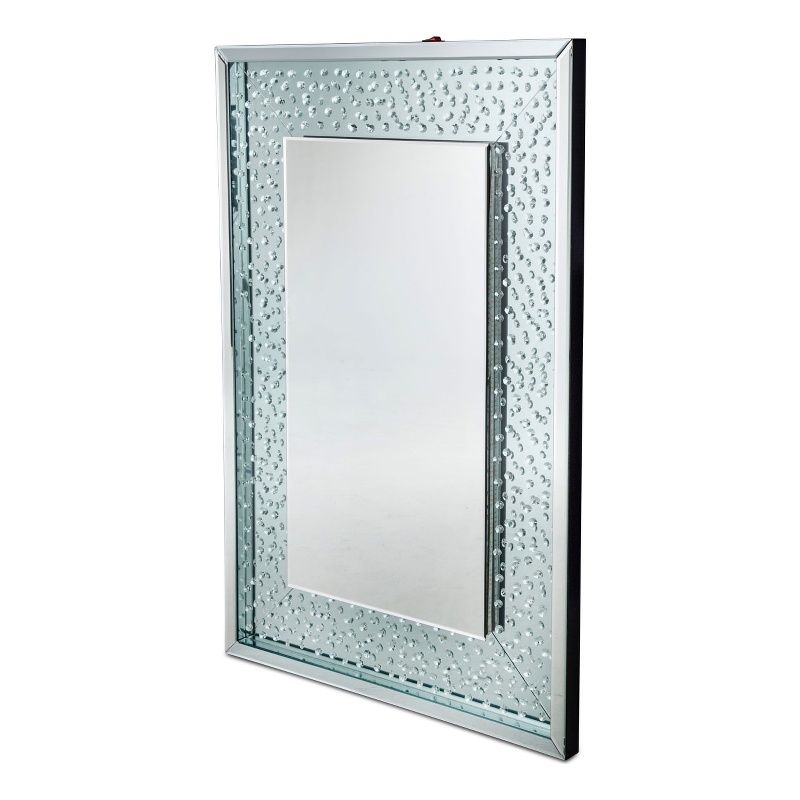 Michael Amini Montreal Rectangular Crystal Framed Wall Mirror With LED Lighting