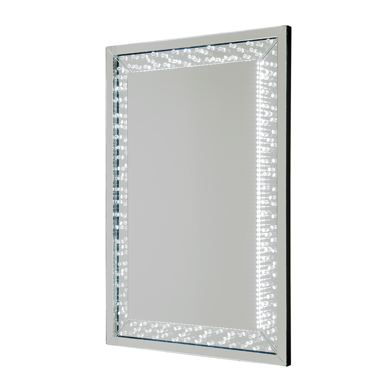 Michael Amini Montreal Rectangular Crystal Framed Wall Mirror With LED Lighting