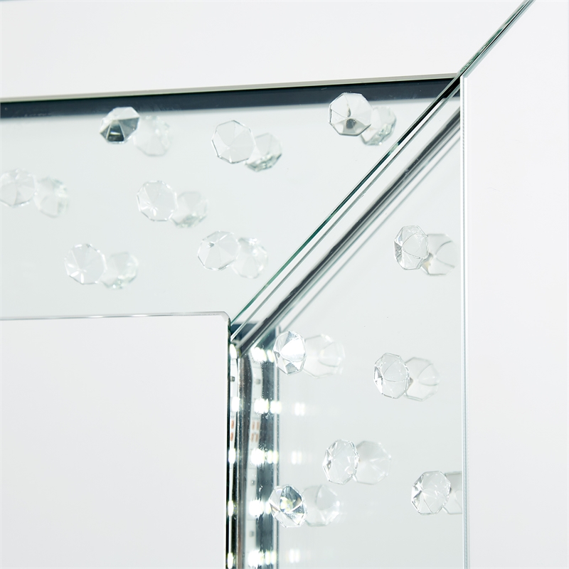 Michael Amini Montreal Rectangular Crystal Framed Wall Mirror With LED Lighting