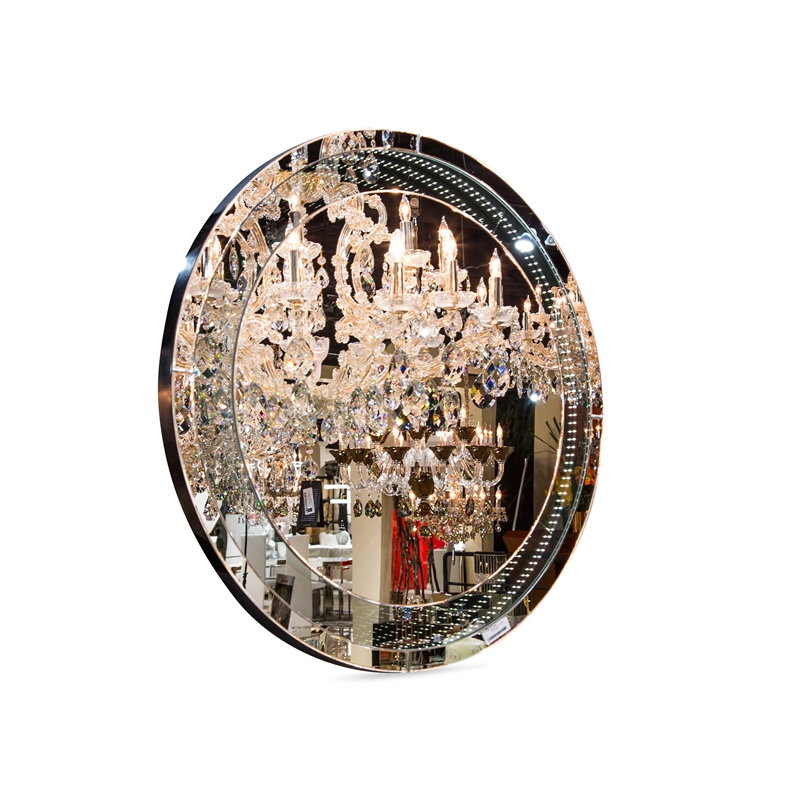Michael Amini Montreal Round Wall Mirror with LED Lighting