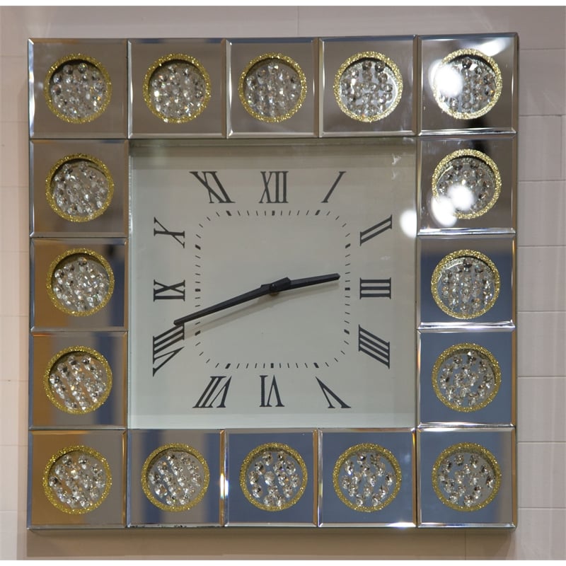 Michael Amini Montreal Square Wall Clock with Crystal Accents