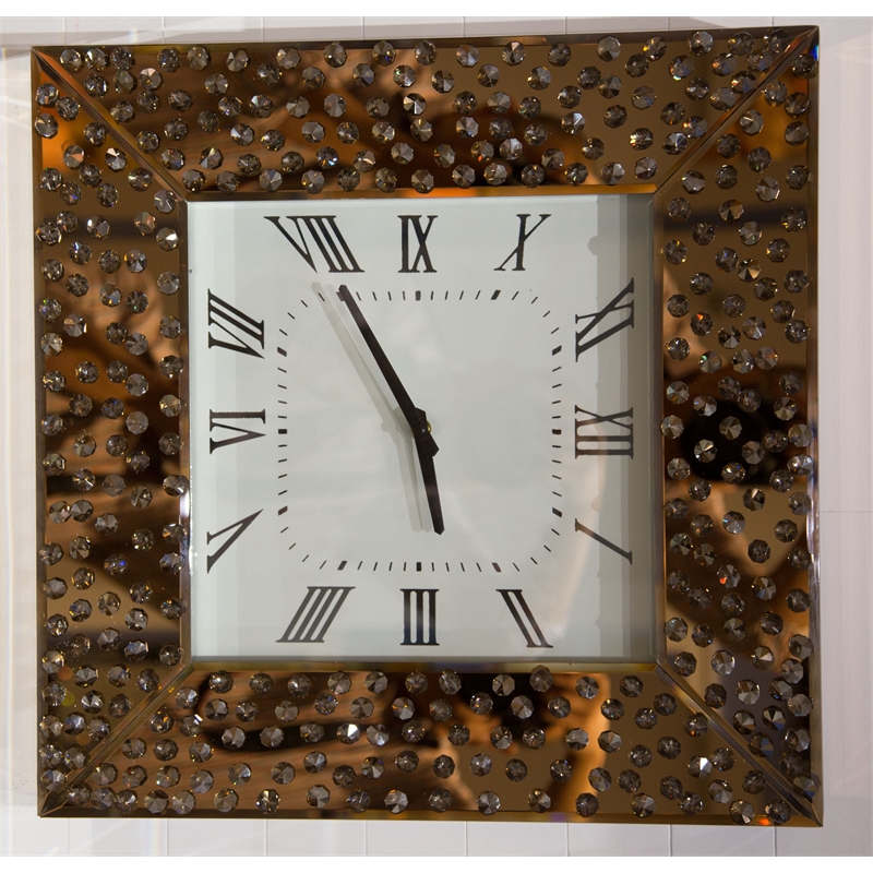 Michael Amini Montreal Mirrored Square Wall Clock - Bronze