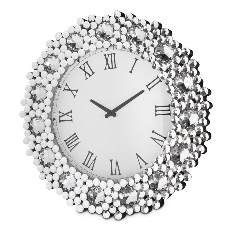 Michael Amini Montreal Mirrored Round Crystal Wall Clock