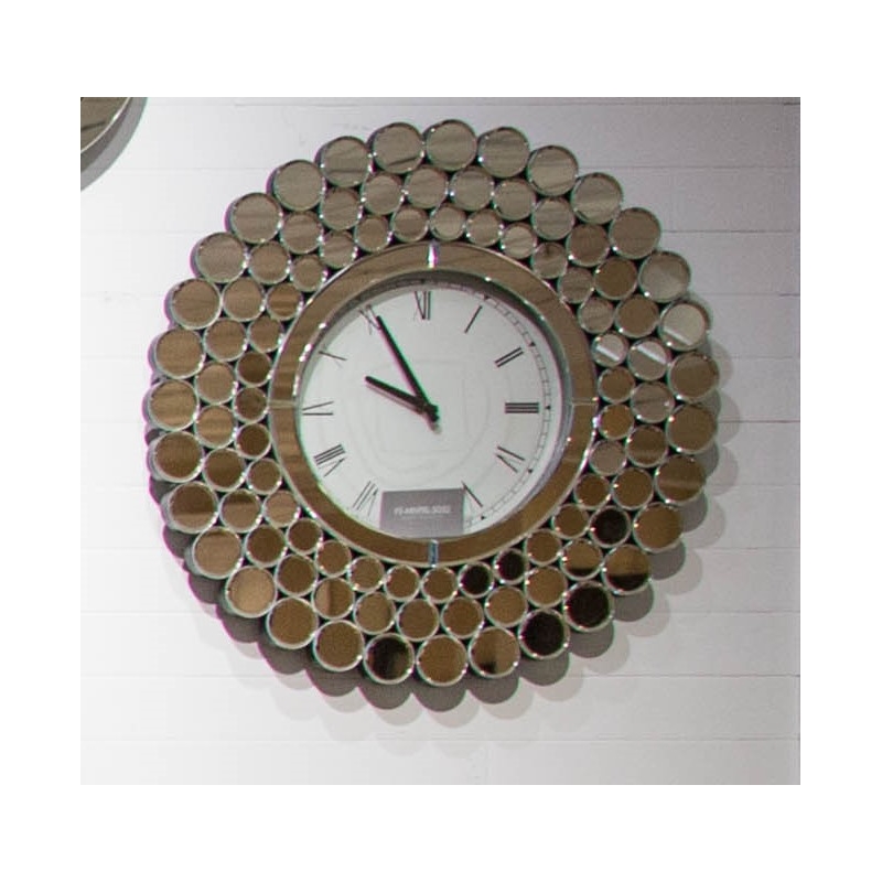 Michael Amini Montreal Round Mosaic Mirrored Wall Clock
