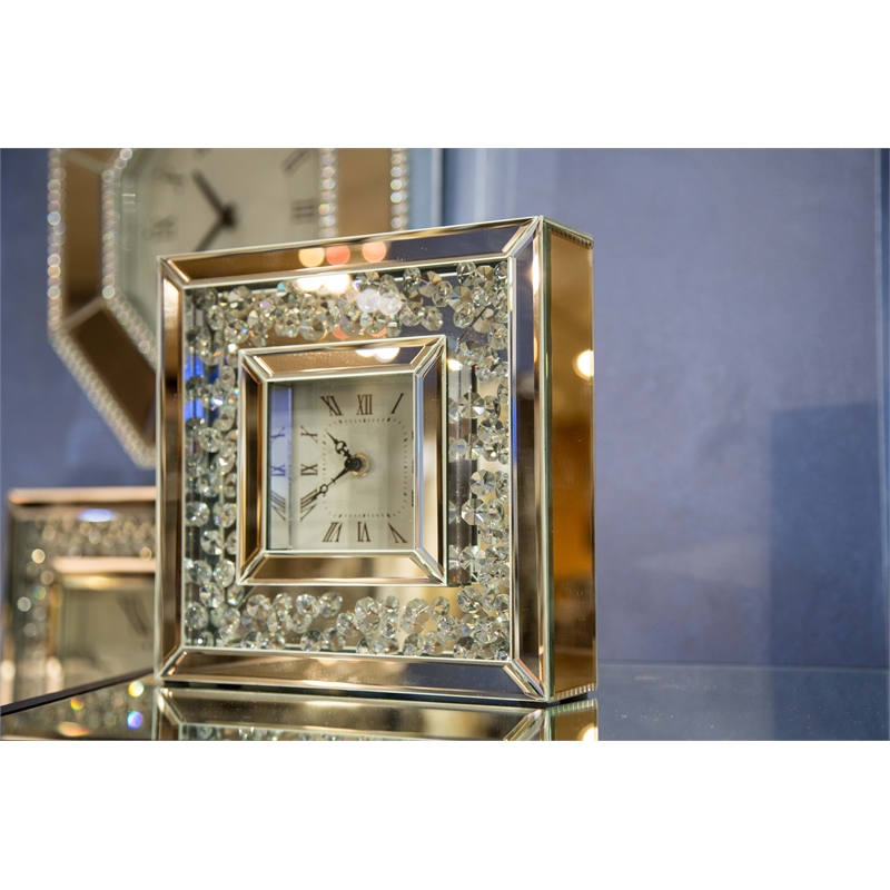Michael Amini Montreal Mirrored Tabletop Clock - Set of 2
