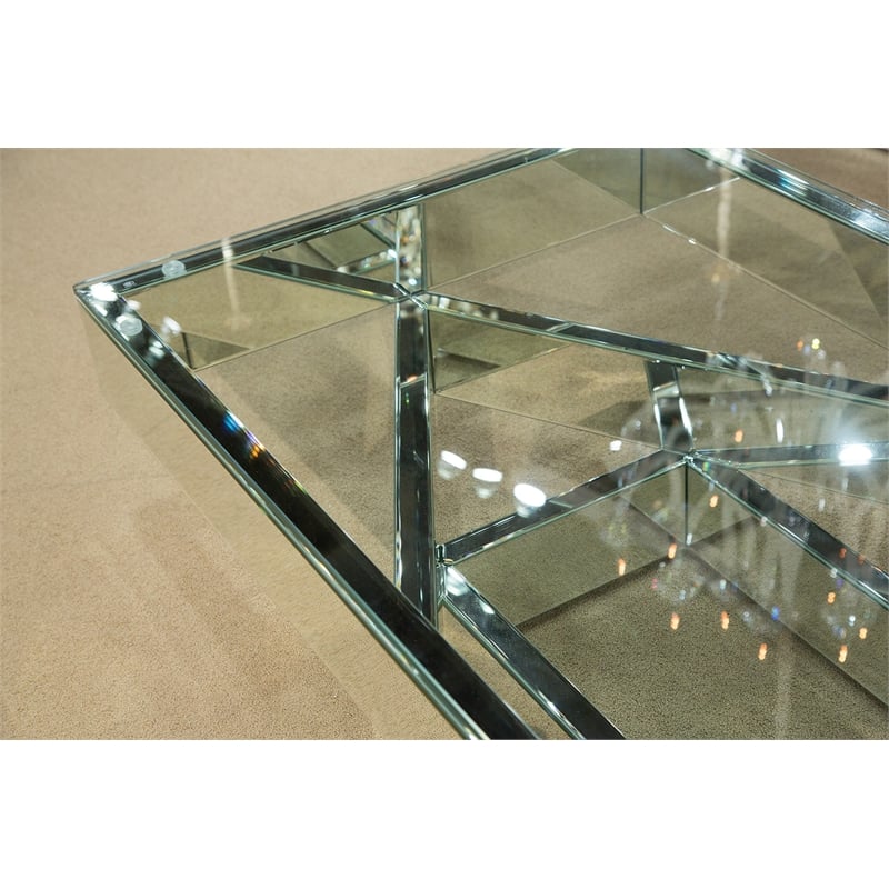 Michael Amini Montreal Rectangular Mirrored Geometric Cocktail Table