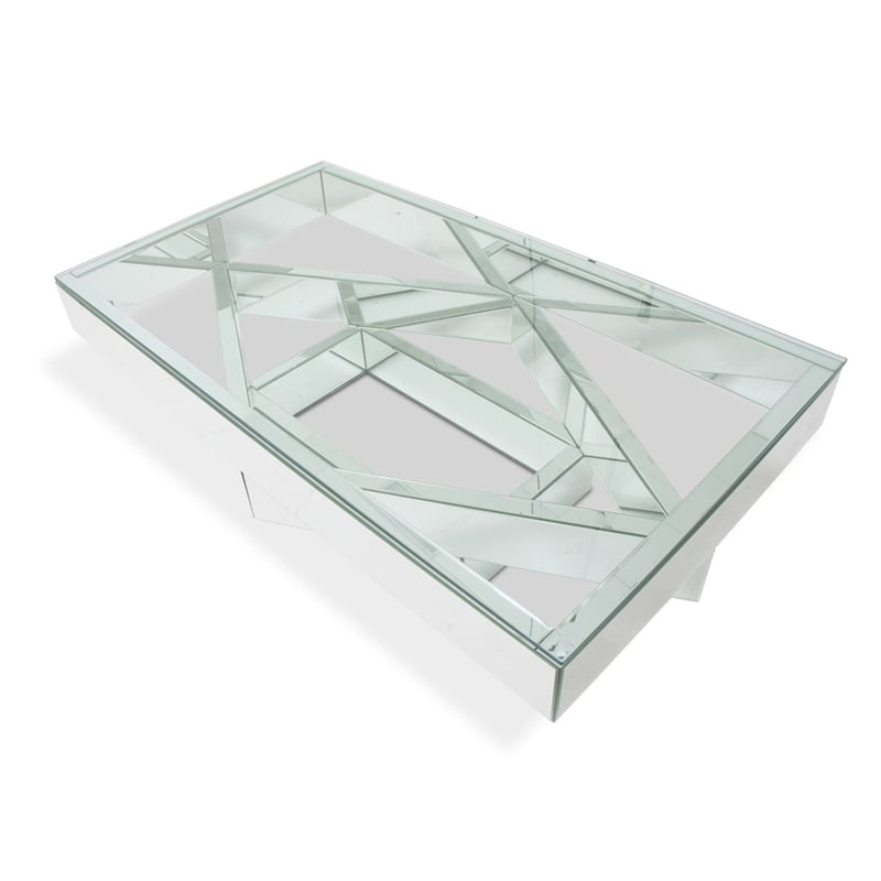 Michael Amini Montreal Rectangular Mirrored Geometric Cocktail Table