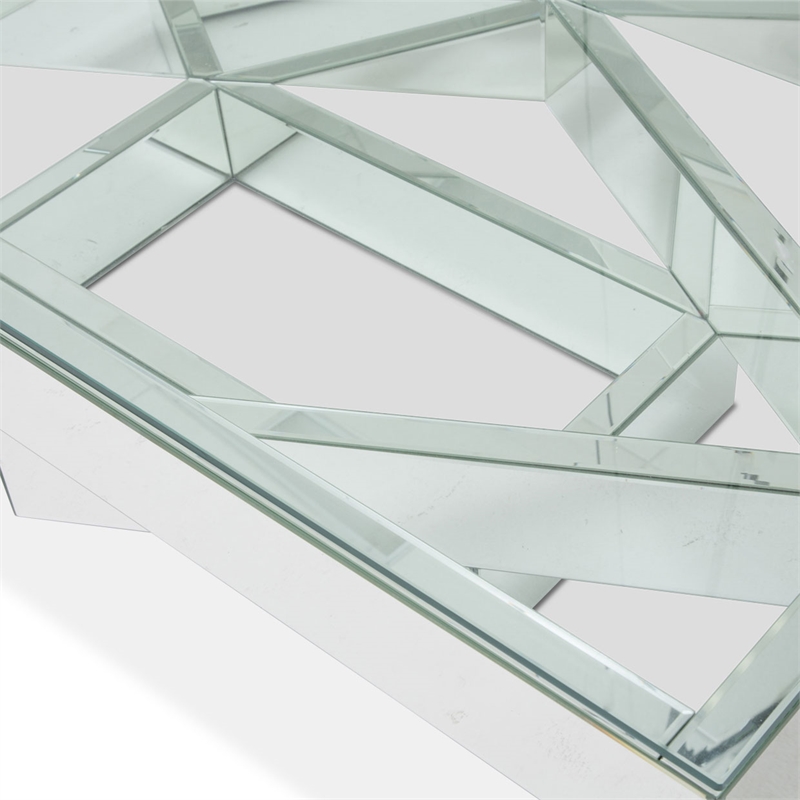 Michael Amini Montreal Rectangular Mirrored Geometric Cocktail Table